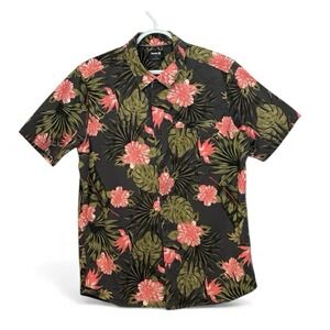 Hurley Mens Tropical Floral Button Down Shirt Charcoal Pink CJ5221 Size L